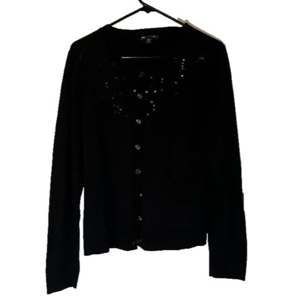 GAP RetroGlam Business Casual Black w/Sequins Button Up Cardigan SZ XL